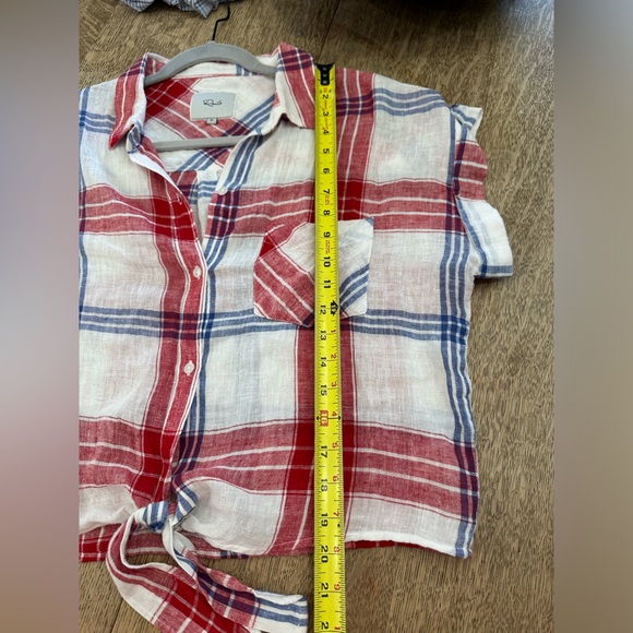 RAILS Linen Amelie Plaid Tie Front Crop Top Blouse medium - Picture 13 of 15